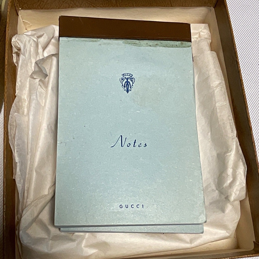 3 Gucci Notes Notepad Stationery Pad with Holder & Box, Light Blue Branded Logo